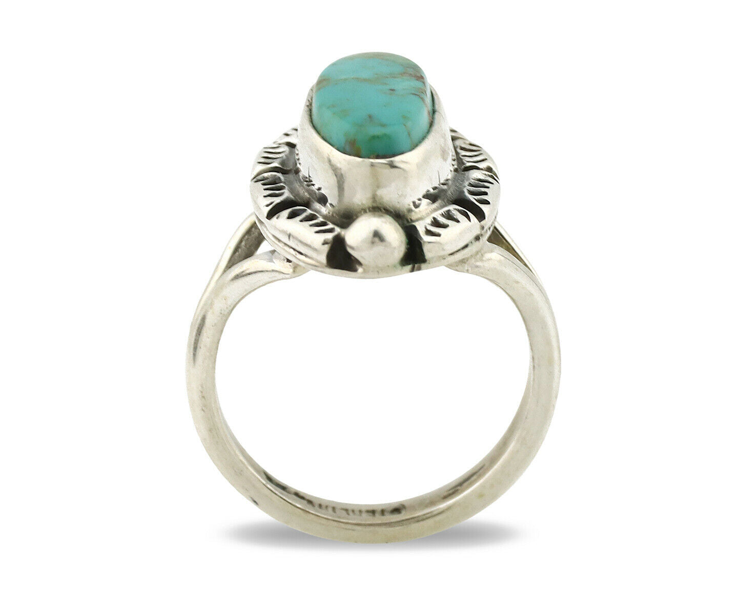 Navajo Ring .925 Silver Natural Mined Turquoise Artist Signed Gecko C.80's