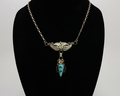 Navajo Necklace .925 Silver Sleeping Beauty Turquoise Signed K C.80's