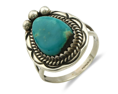 Navajo Ring .925 Silver Blue Turquoise Artist Signed Anna Begay C.1980's