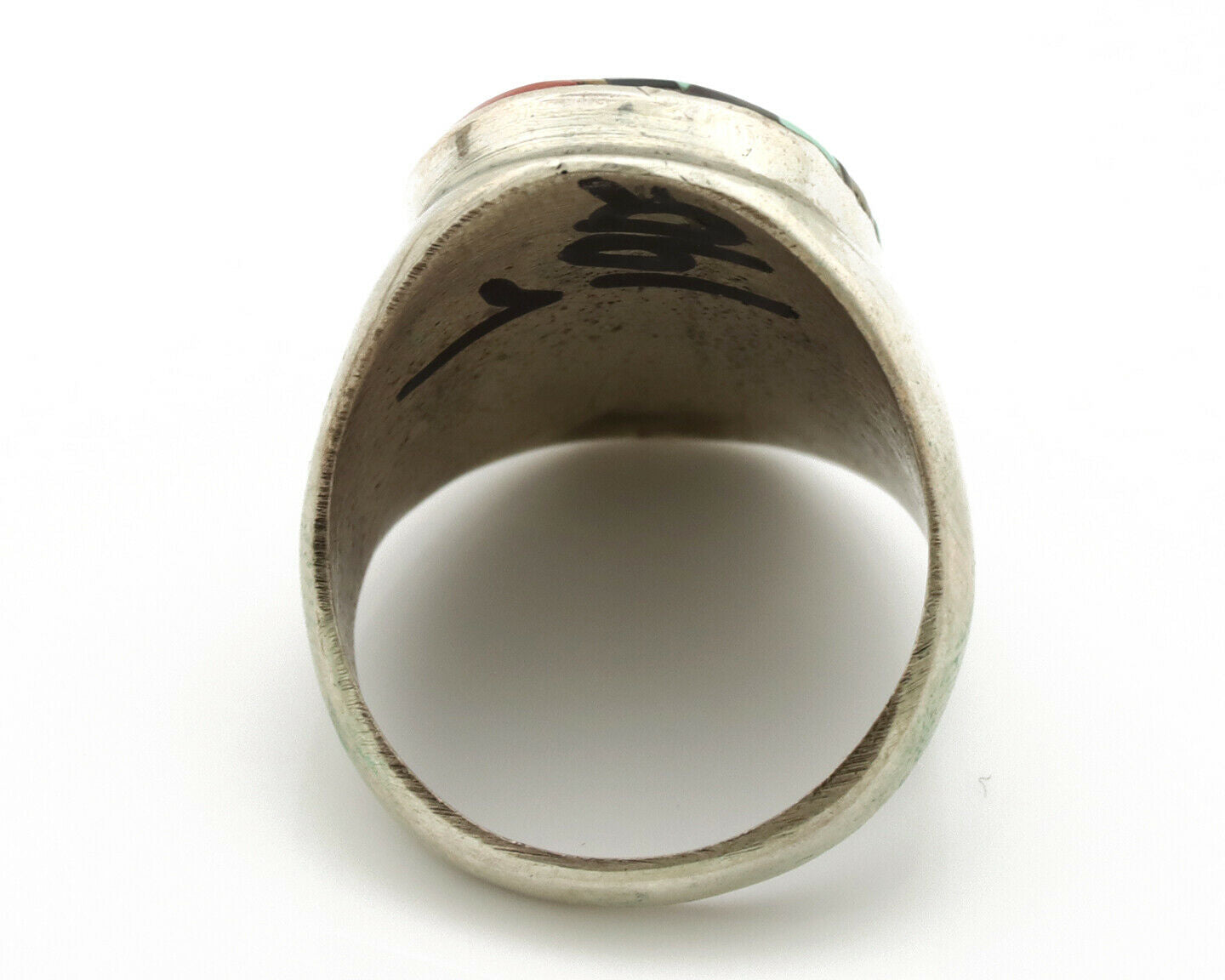 Zuni Inlaid Ring .925 Silver Gemstone Artist Richard & Geneva Terraza C.1980's