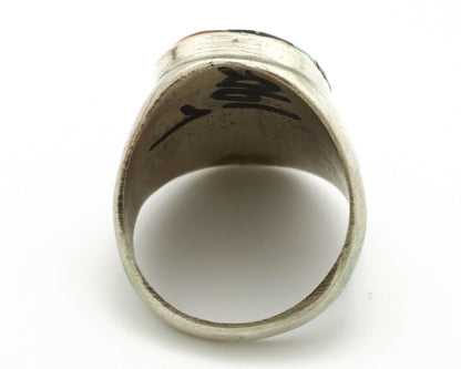 Zuni Inlaid Ring .925 Silver Gemstone Artist Richard & Geneva Terraza C.1980's