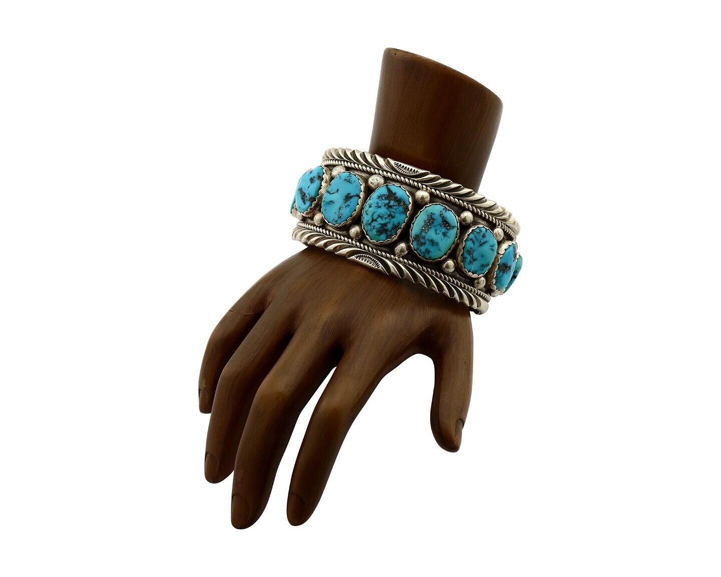 Navajo Link Bracelet .925 Silver Sleeping Beauty Turquoise Native Artist C.80's