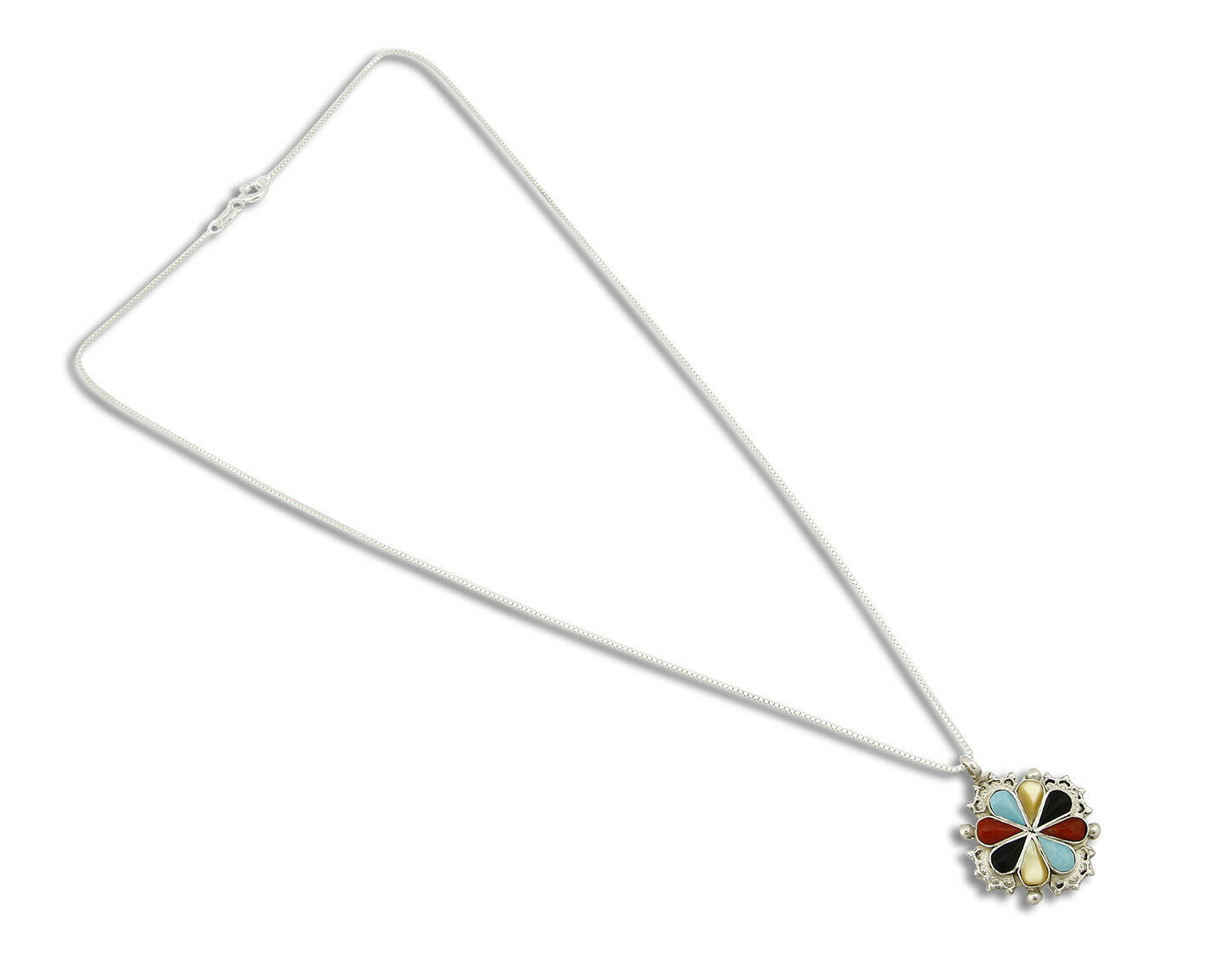 Women's Zuni Pendant .925 Silver Gemstone Signed AN Necklace