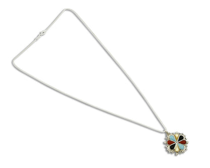 Women's Zuni Pendant .925 Silver Gemstone Signed AN Necklace