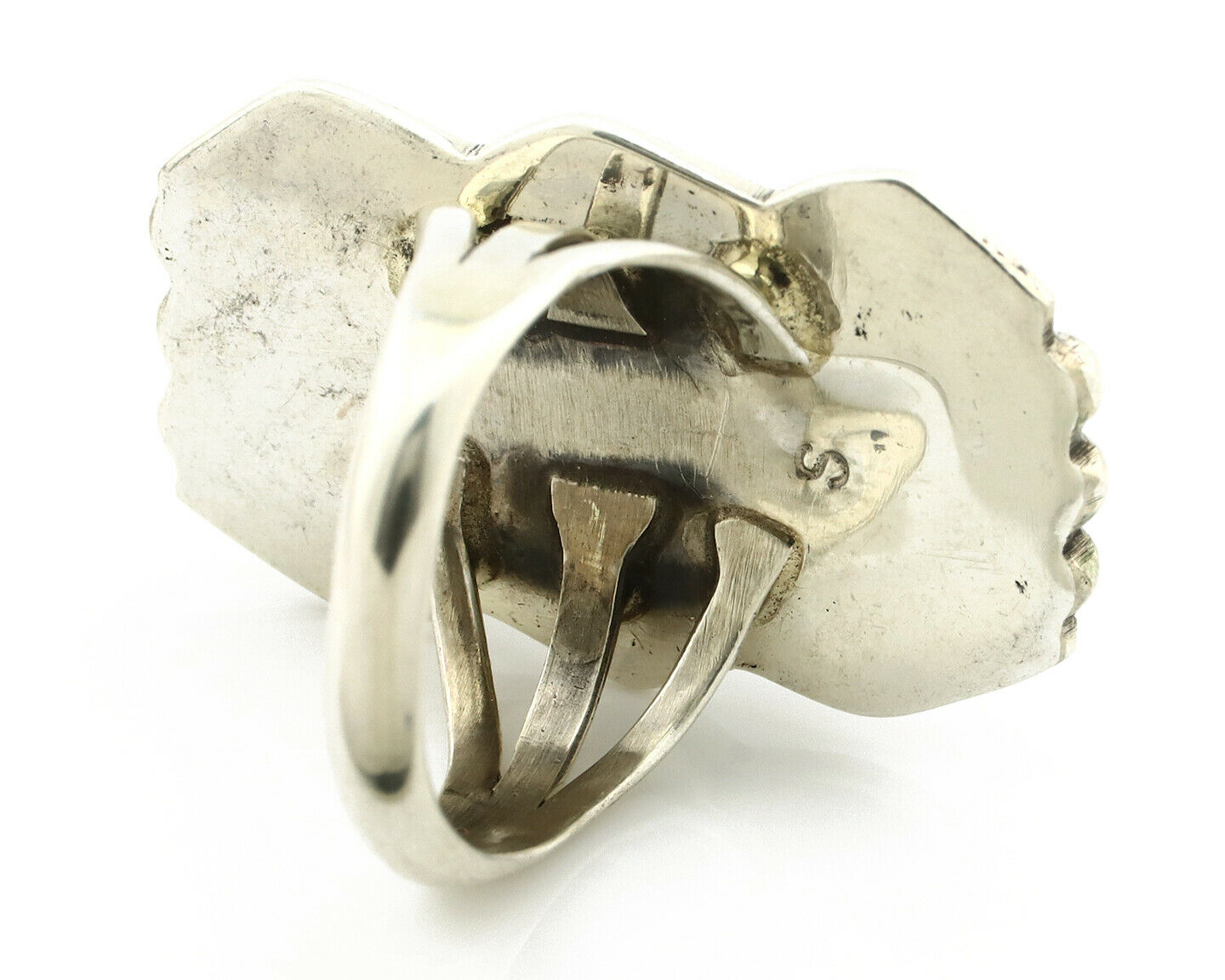 Navajo Ring .925 Silver Natural Uncolored Green Turquoise Signed Apache C.80's