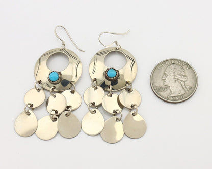 Navajo Handmade Earrings 925 Silver Blue Turquoise Signed Vera Jane C.80's