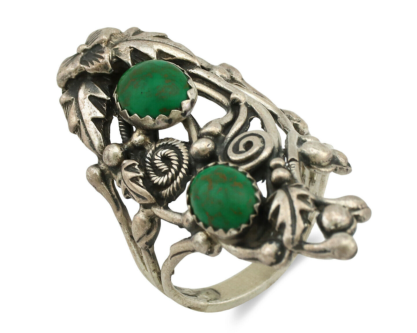 Navajo Ring .925 Silver Green Southwest Turquoise Signed Prairie Fire C.80's