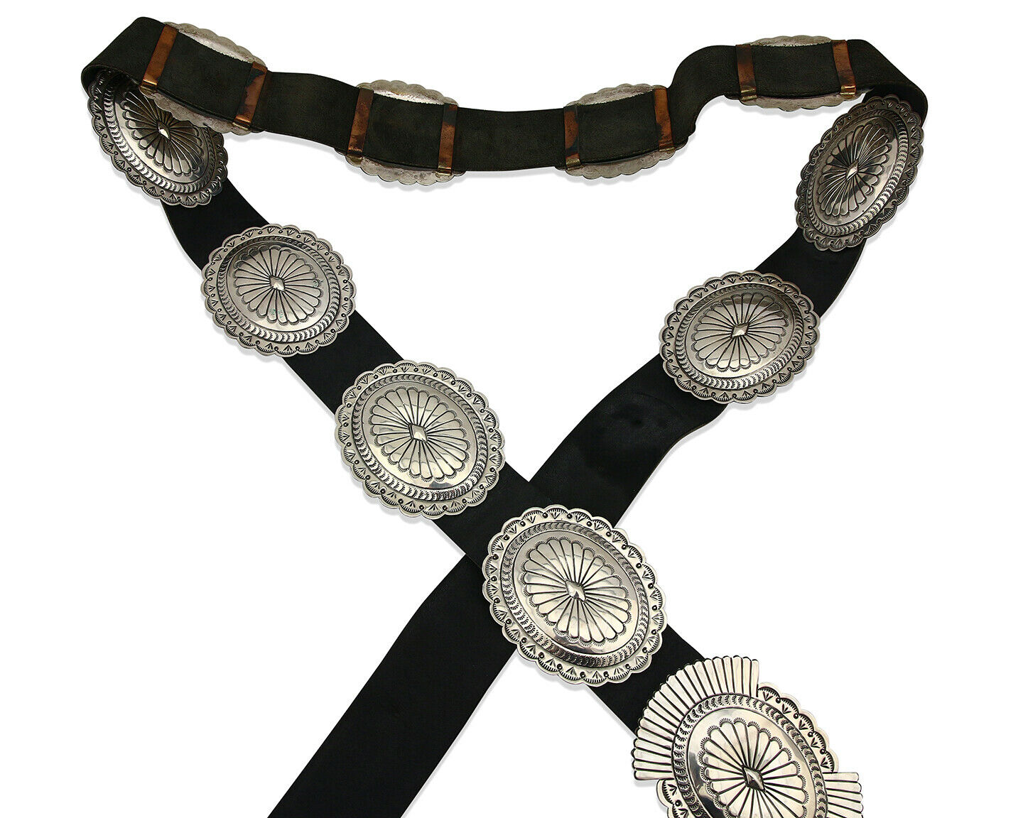 Navajo Concho Belt .925 Silver Hand Stamped Artist Susie James C.80's