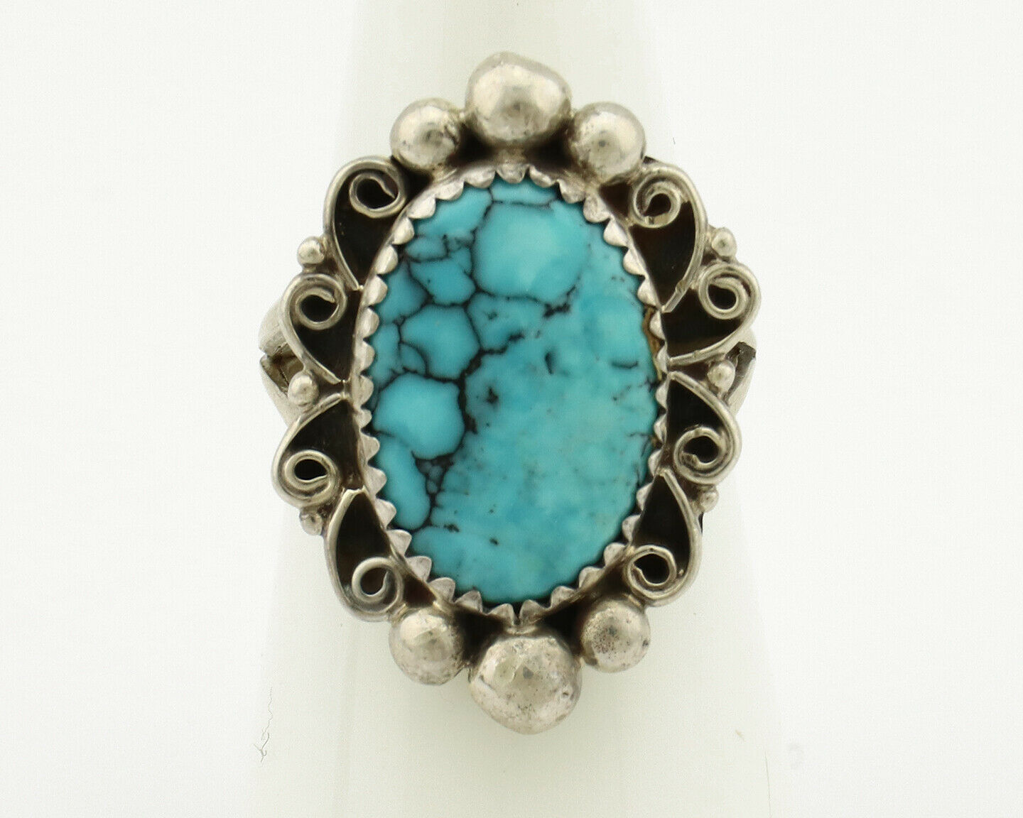 Navajo Ring .925 Silver Spiderweb Turquoise Native American Artist C.80's