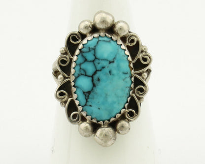 Navajo Ring .925 Silver Spiderweb Turquoise Native American Artist C.80's