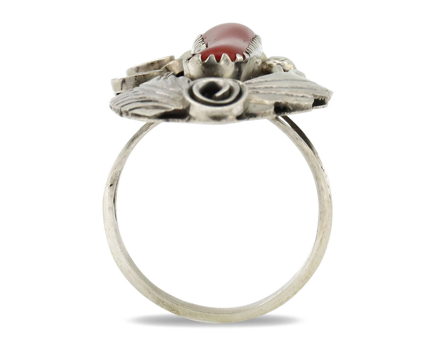 Navajo Ring 925 Silver Mediterranean Coral Artist Signed Justin Morris C.80's