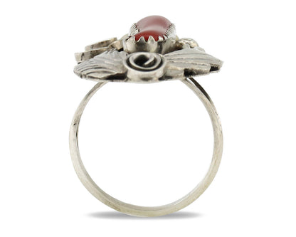 Navajo Ring 925 Silver Mediterranean Coral Artist Signed Justin Morris C.80's