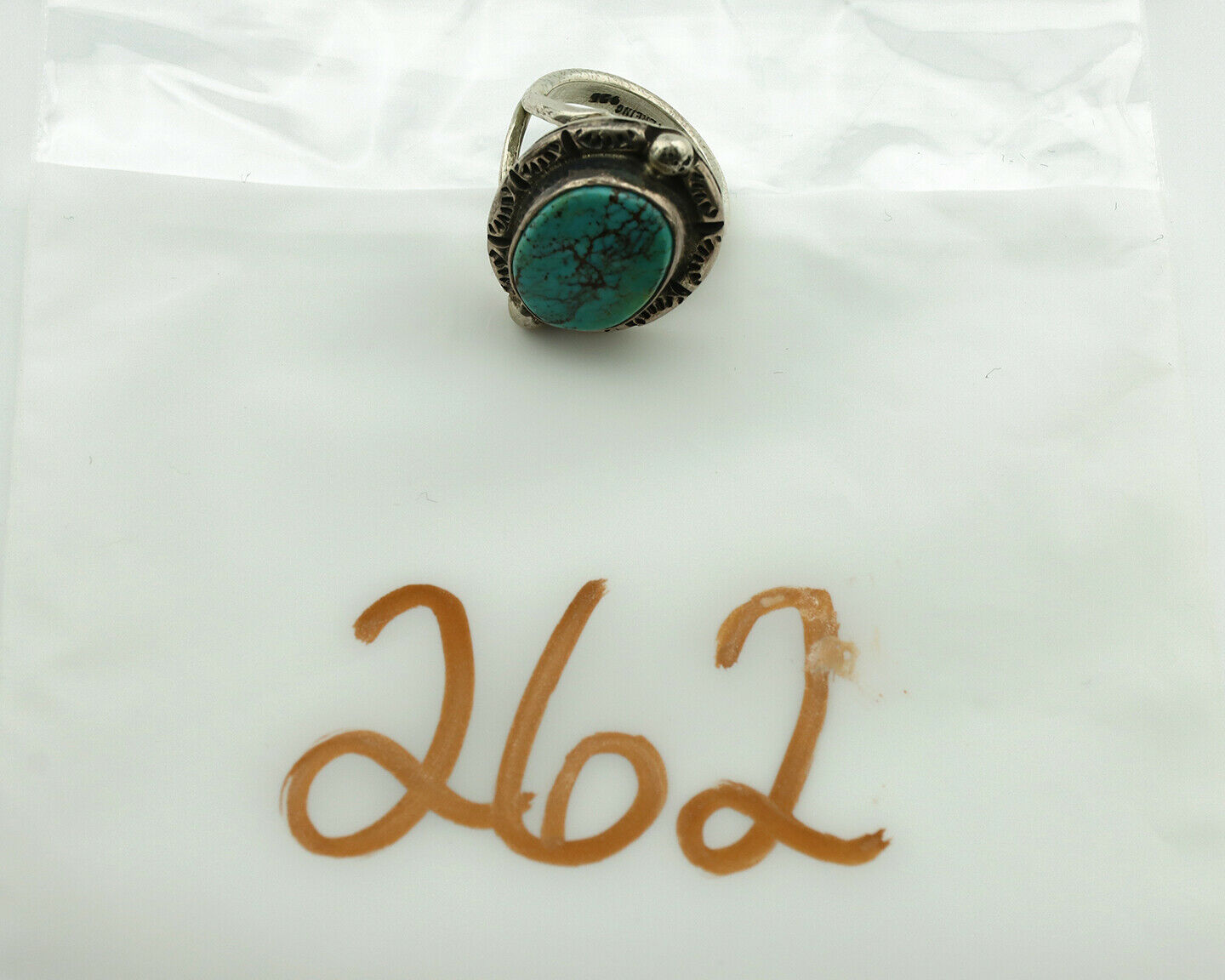 Navajo Ring .925 Silver Kingman Turquoise Artist Signed Gecko C.1980's
