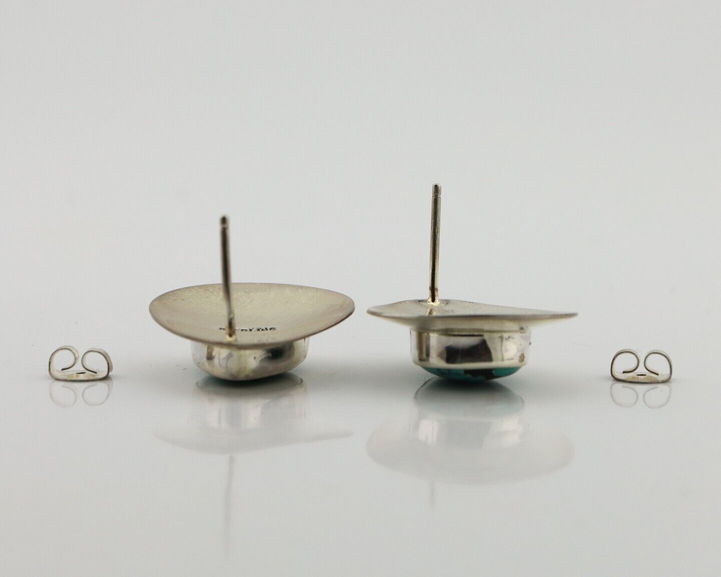 Navajo Earrings 925 Silver Blue Spiderweb Turquoise Native American Artist C90s