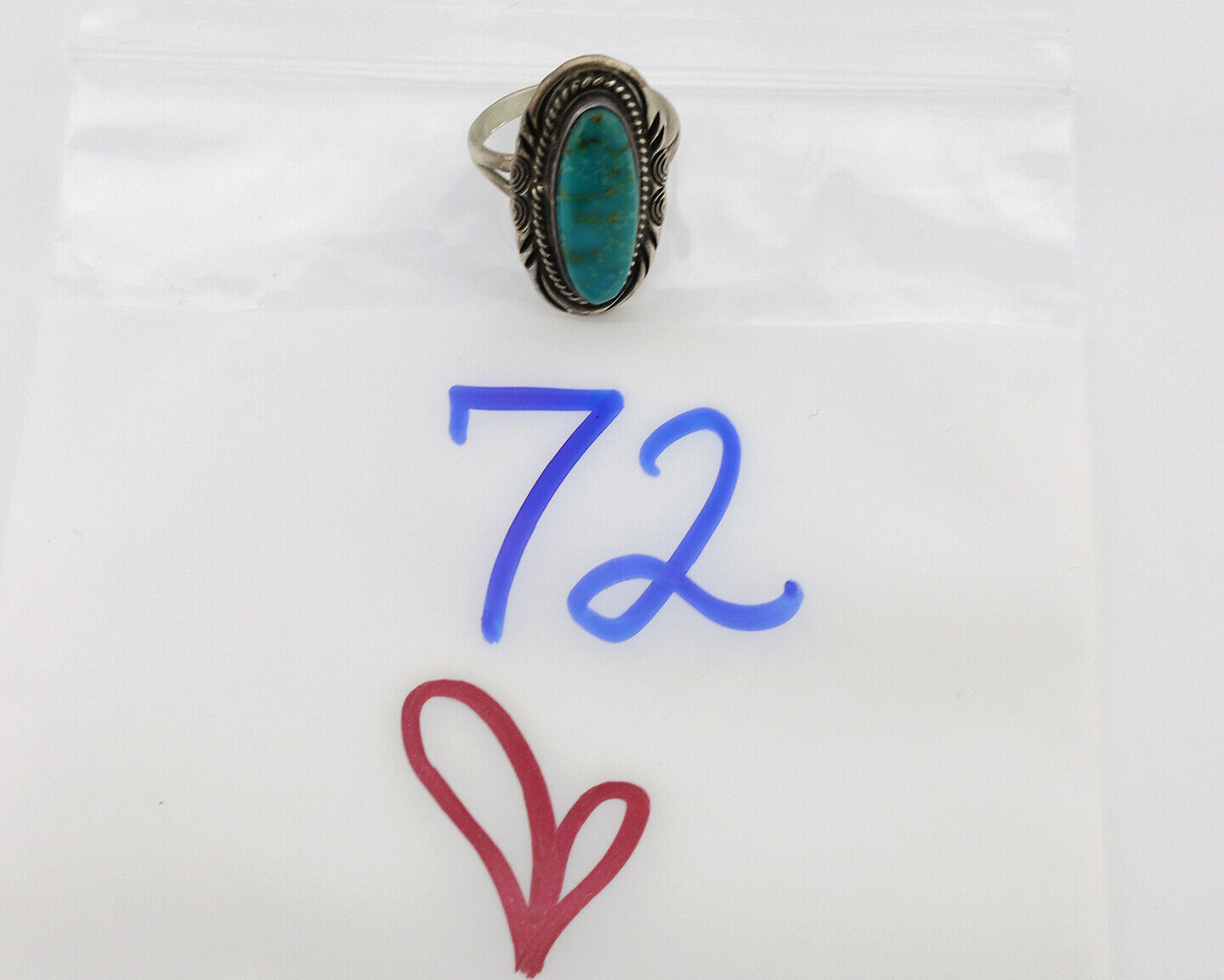 Navajo Ring .925 Silver Nevada Turquoise Native American Artist C.1980's