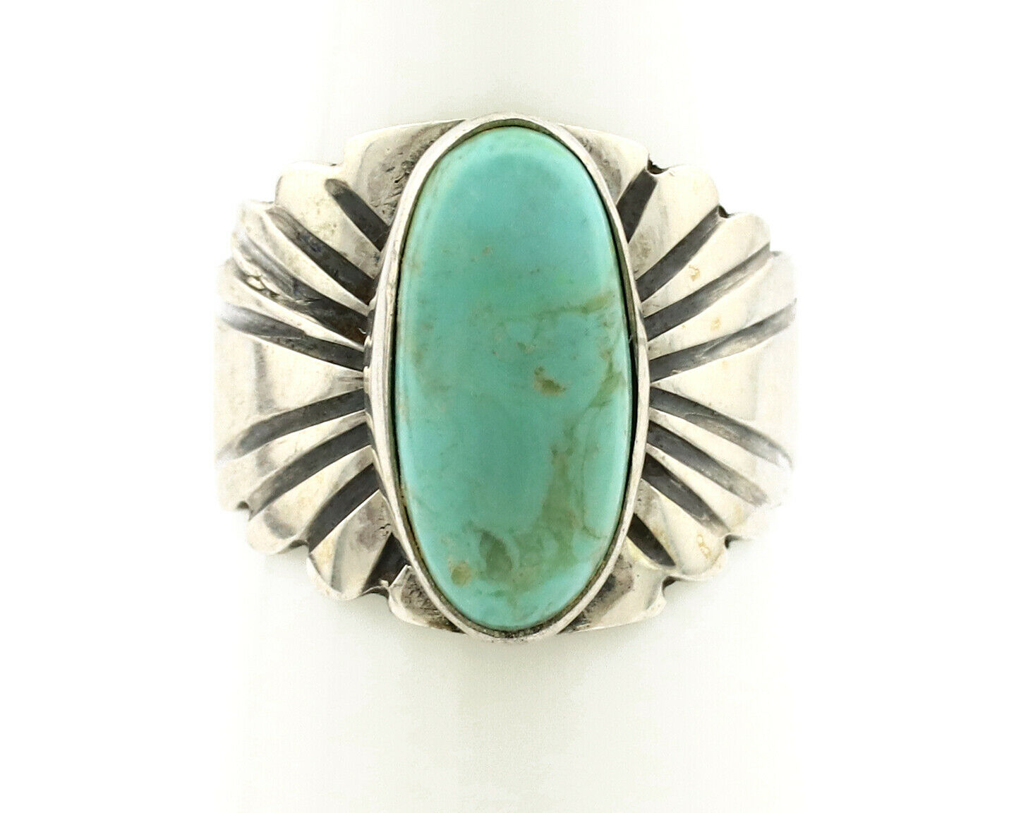 Navajo Ring .925 Silver Kingman Turquoise Artist Signed Apache C.80's