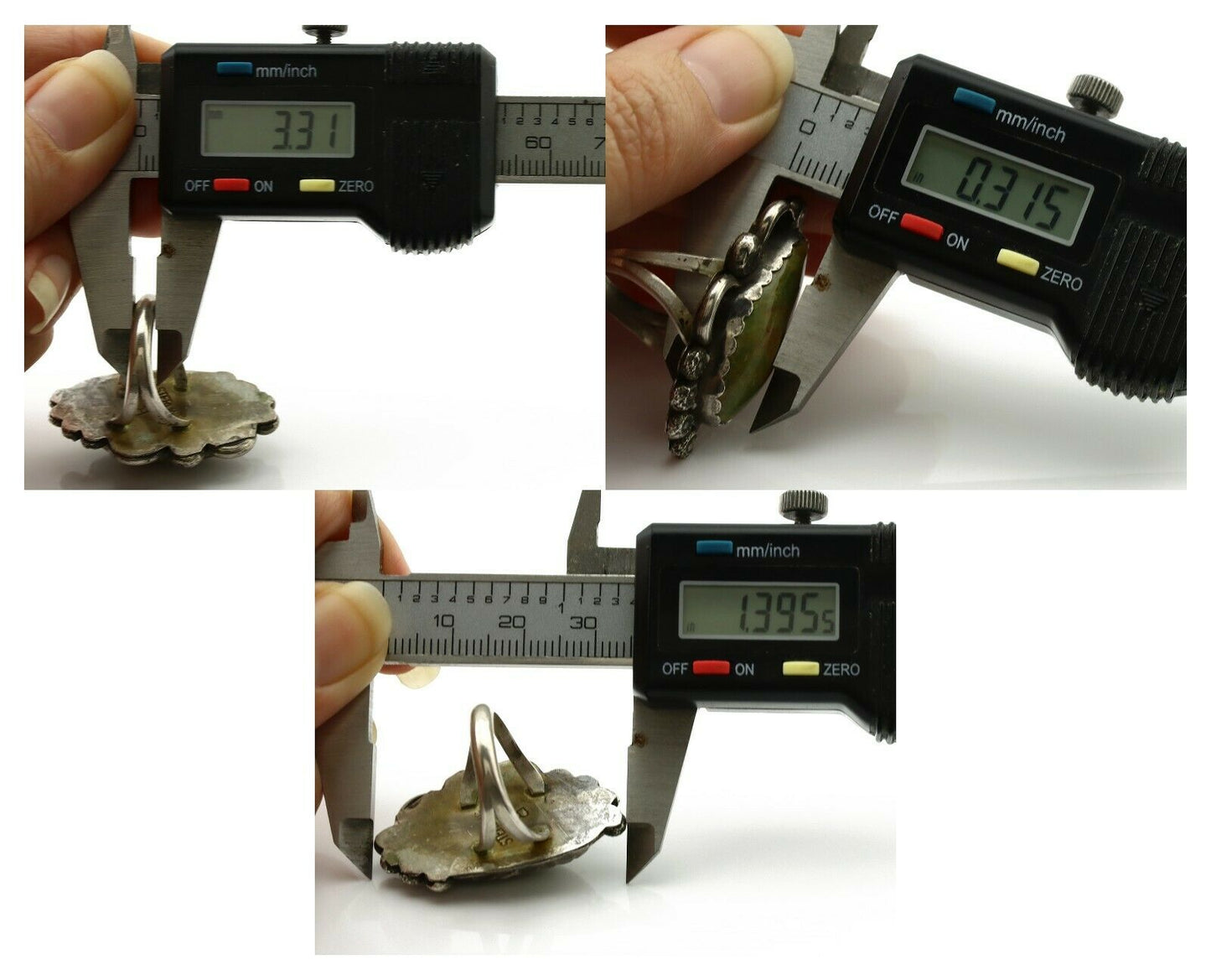 Navajo Ring .925 Silver Manassas Turquoise Artist Signed R C.1980's