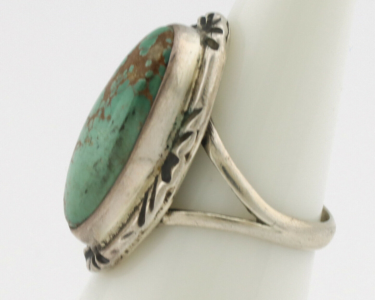 Navajo Ring .925 Silver Spiderweb Turquoise Native Artist Signed C.80's
