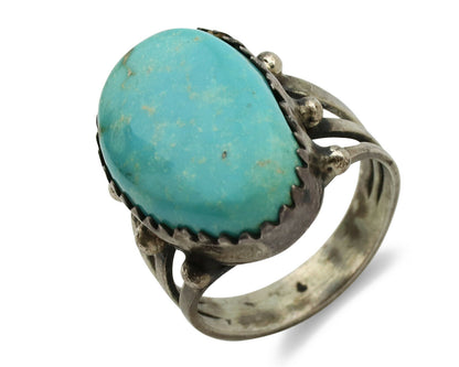 Navajo Ring .925 Silver Blue Turquoise Native American Artist C.1980's