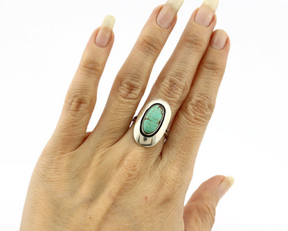 Navajo Shadow Box Ring .925 Silver Kingman Turquoise Signed M Montoya C80s