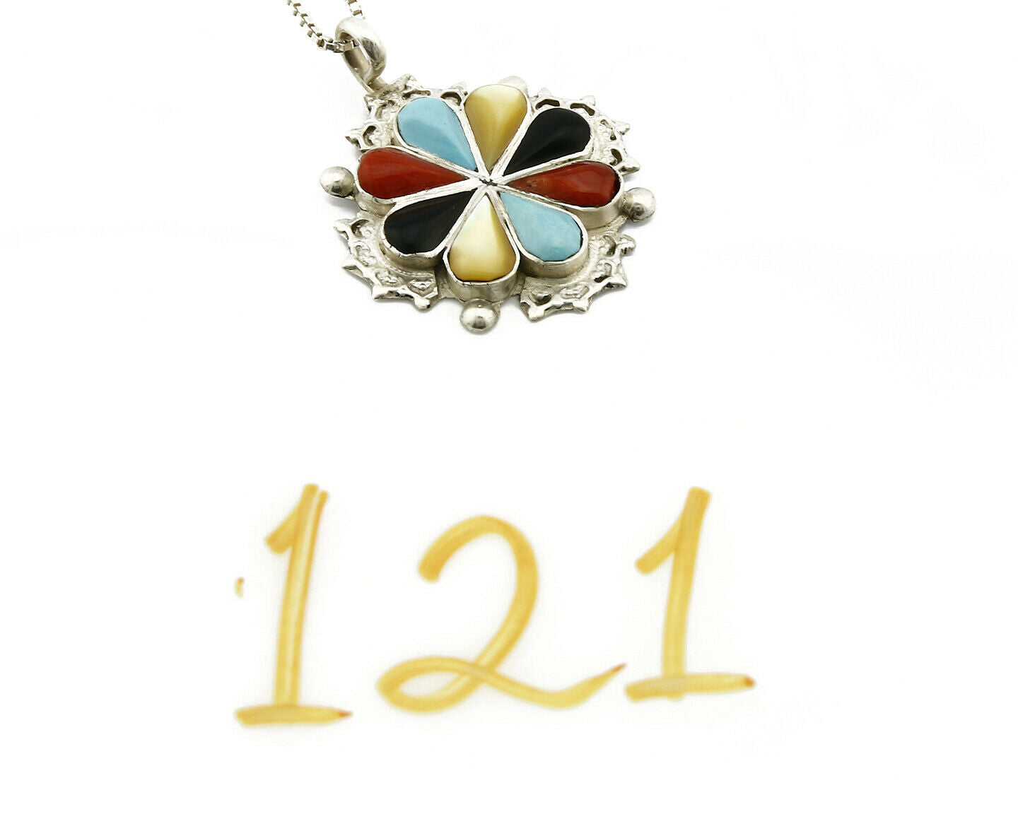 Women's Zuni Pendant .925 Silver Gemstone Signed AN Necklace