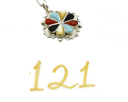 Women's Zuni Pendant .925 Silver Gemstone Signed AN Necklace