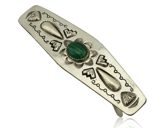 Women's Navajo Hair Clip .925 Silver Malachite Artist Signed LS C.80's
