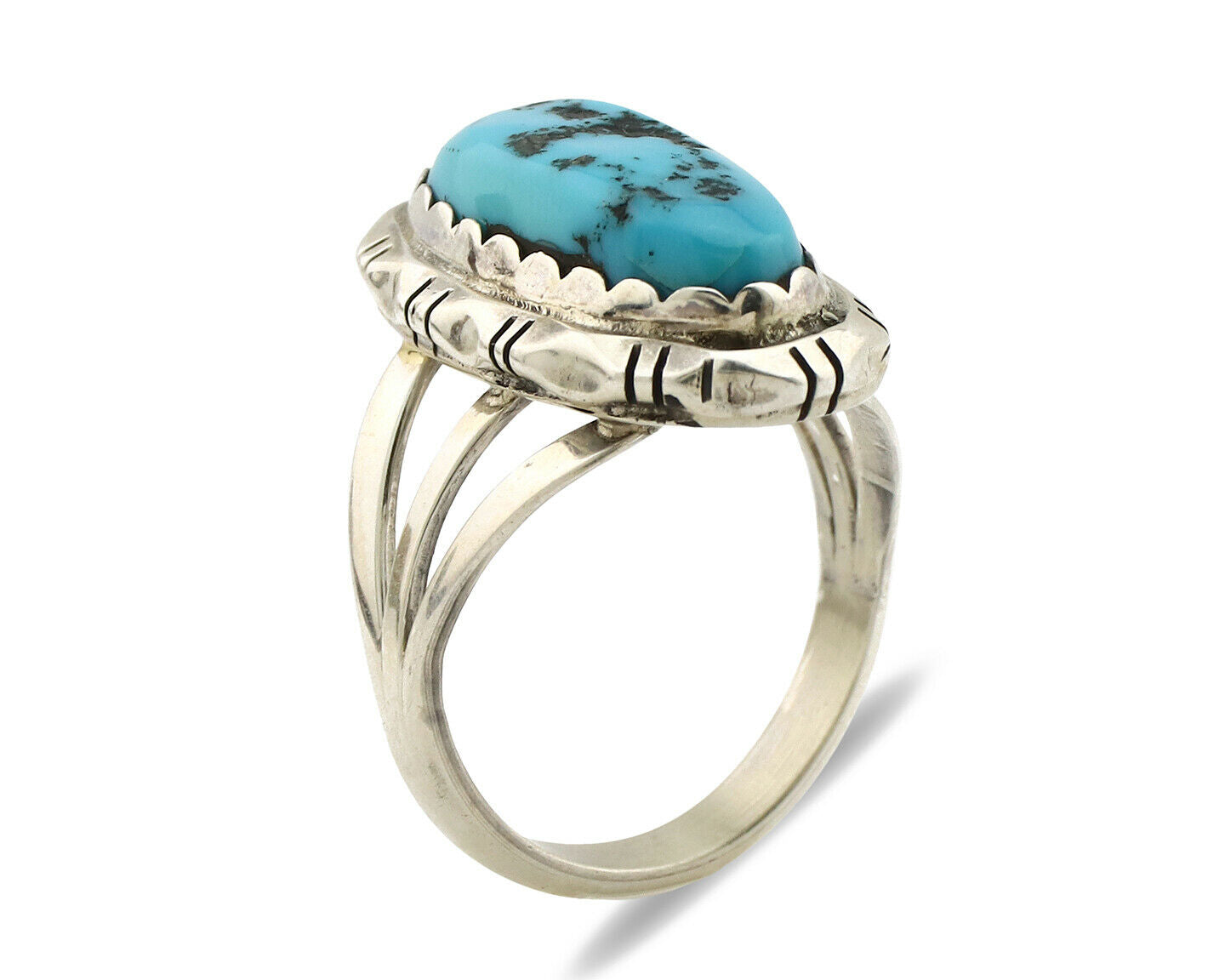 Navajo Ring .925 Silver Natural Blue Turquoise Native Artist C.80's