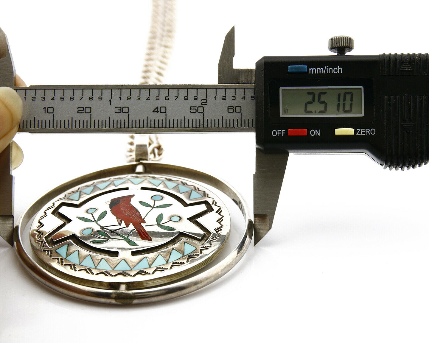 Zuni Bird Spinner Necklace .925 Silver Inlaid Signed Ghahate