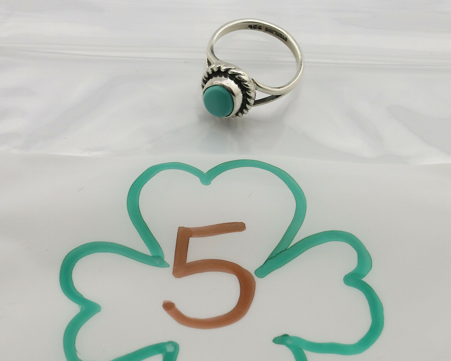 Navajo Ring .925 Silver Kingman Turquoise Artist Signed Gecko C.90's