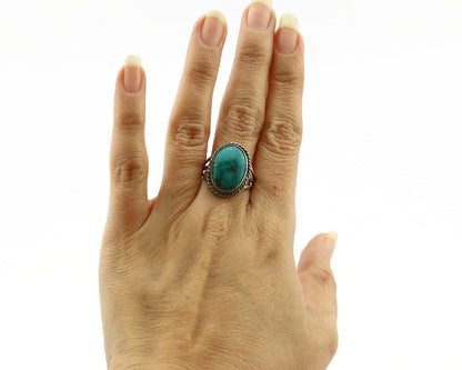 Navajo Ring .925 Silver Blue Turquoise Native American Artist C.1980's
