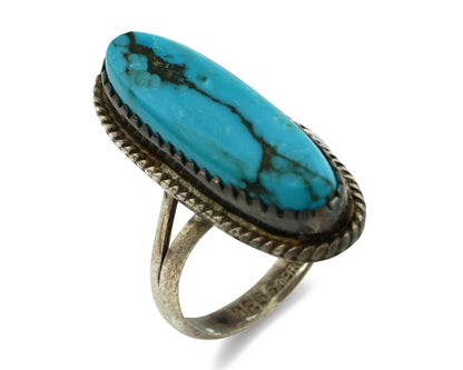 Navajo Ring .925 Silver Morenci Turquoise Native American Artist C.80's