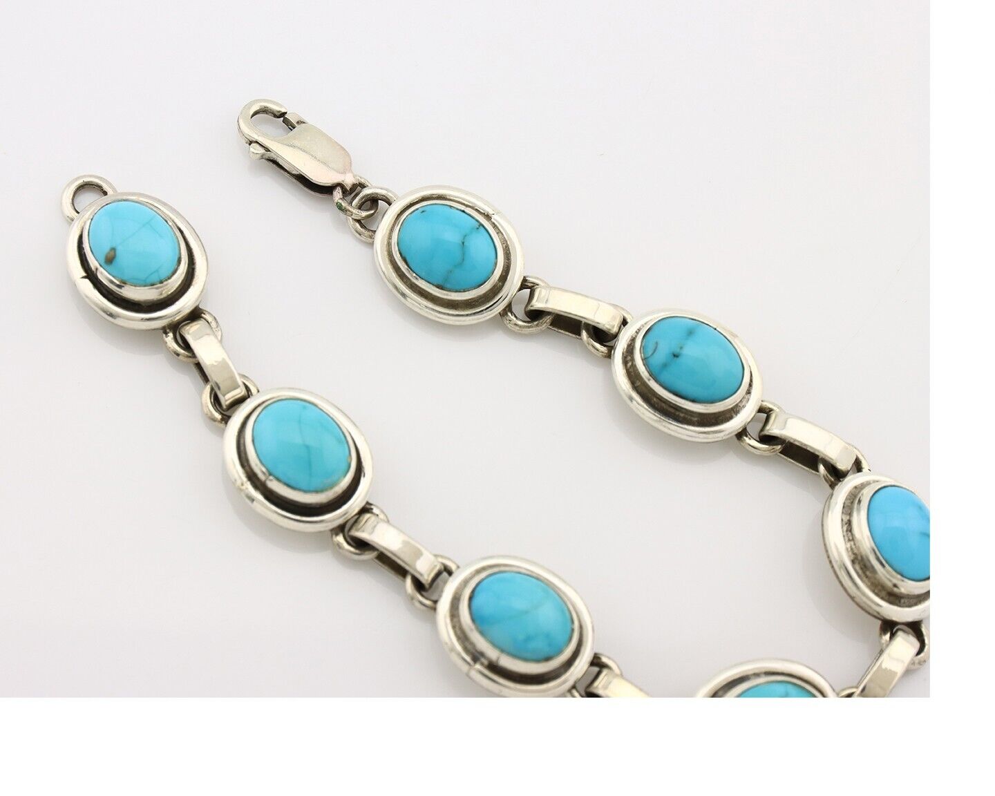 Navajo Link Bracelet .925 Silver Blue Turquoise Native American Artist C.80's
