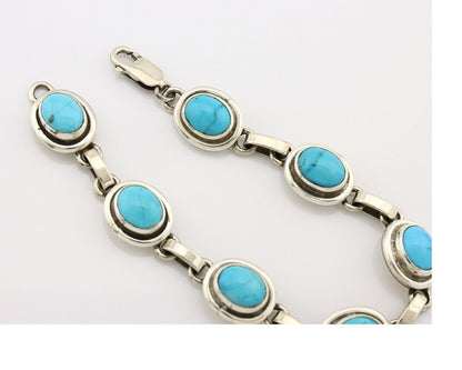 Navajo Link Bracelet .925 Silver Blue Turquoise Native American Artist C.80's