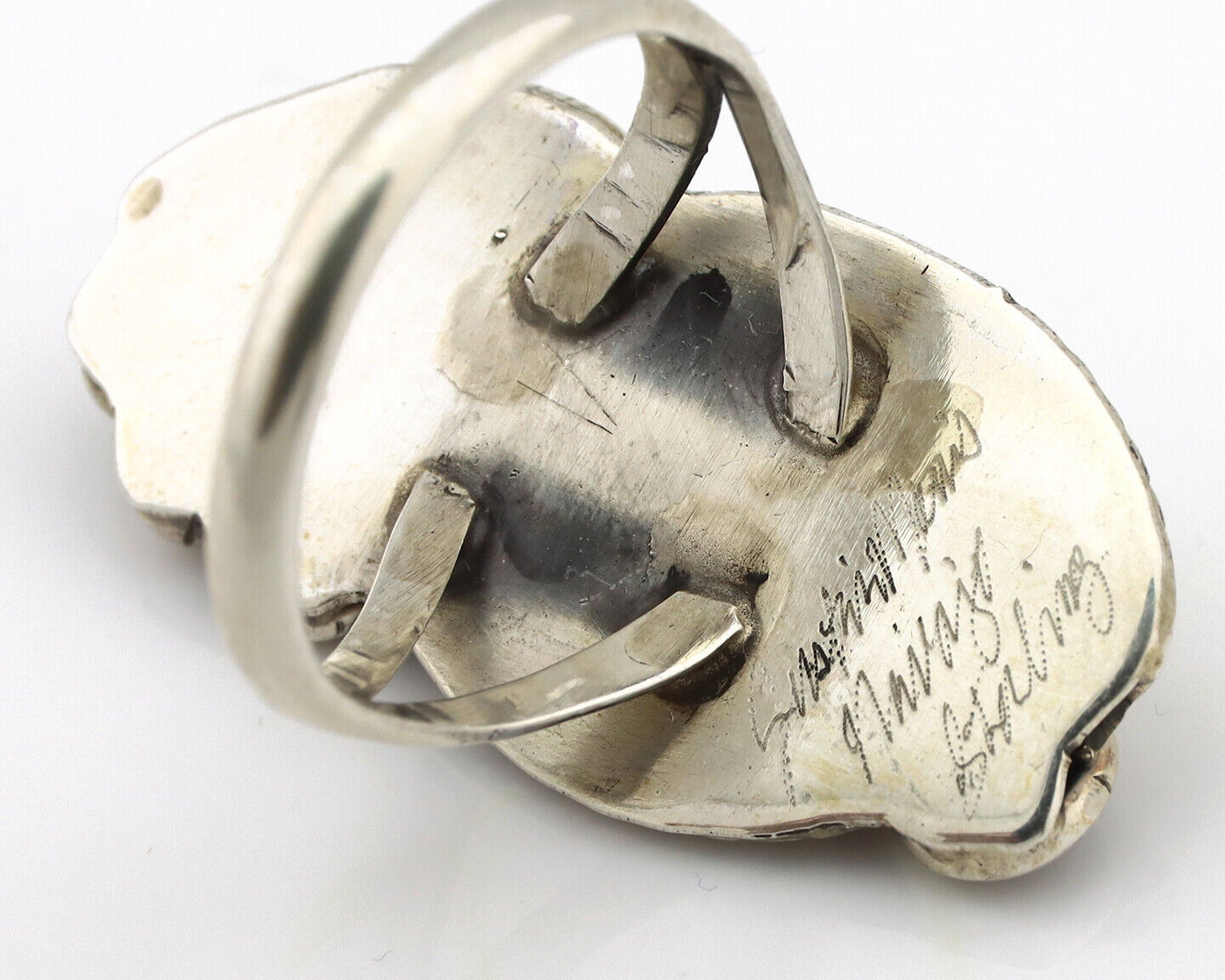 Navajo Ring 925 Silver Mediterranean Coral Artist Signed Justin Morris C.80's