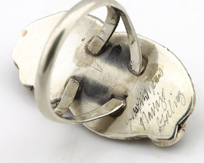Navajo Ring 925 Silver Mediterranean Coral Artist Signed Justin Morris C.80's
