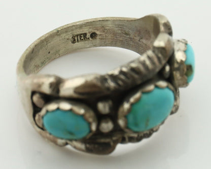 Navajo Ring .925 Silver Natural Blue Turquoise Native American Artist C.80's