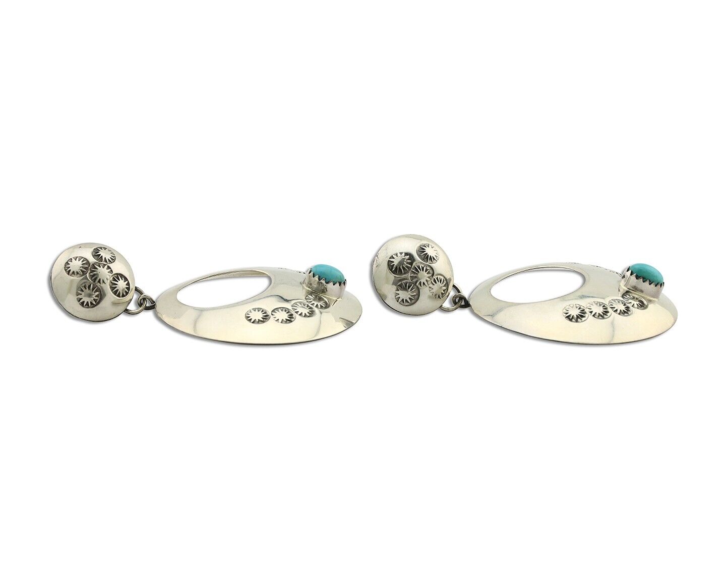 Navajo Handmade Earrings 925 Silver Blue Turquoise Signed Vera Jane C.80's