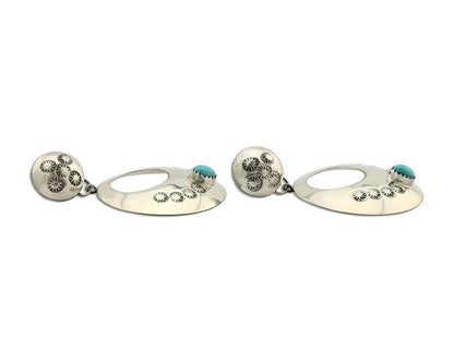 Navajo Handmade Earrings 925 Silver Blue Turquoise Signed Vera Jane C.80's
