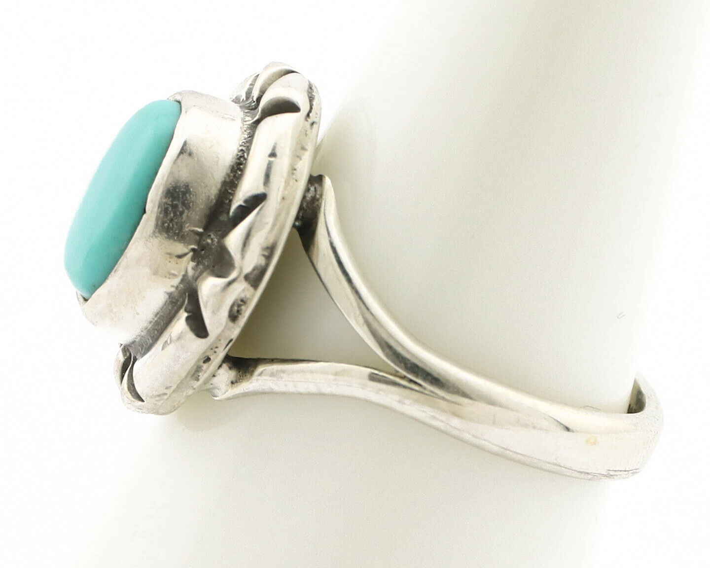 Navajo Ring .925 Silver Kingman Turquoise Artist Signed Gecko C.90's