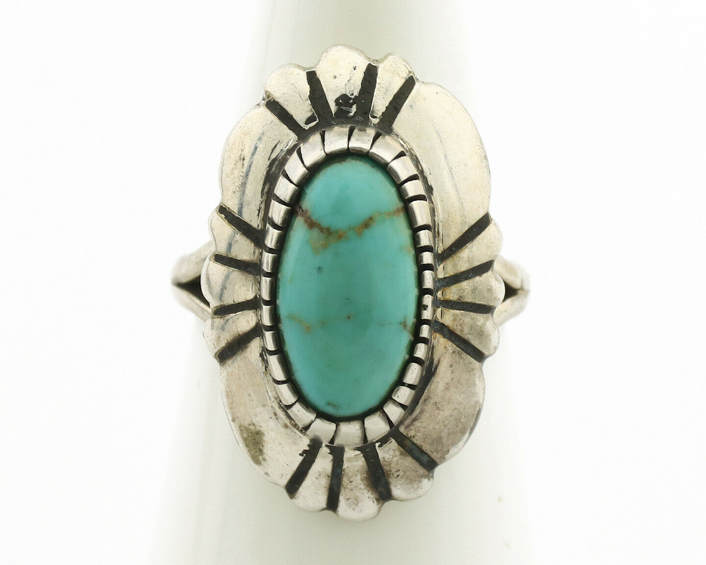 Navajo Ring .925 Silver Natural Mined Turquoise Artist Signed M Montoya C.80's