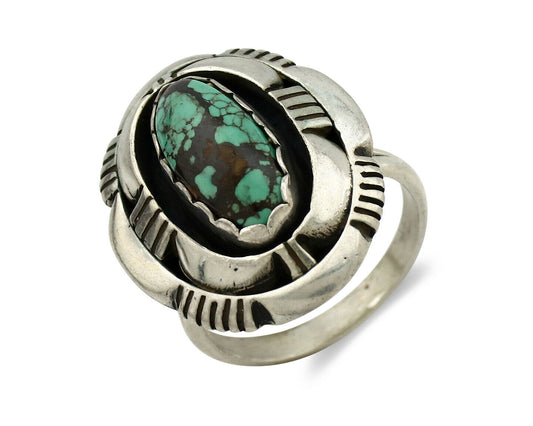 Navajo Ring .925 Silver Spiderweb Turquoise Artist Signed L. M. Nez C80s