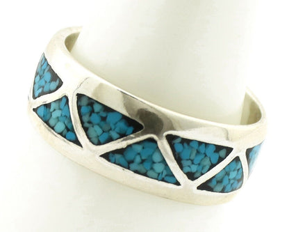 Navajo Chip Inlay Ring 925 Silver Sleeping Beauty Turquoise Artist Silver Cloud