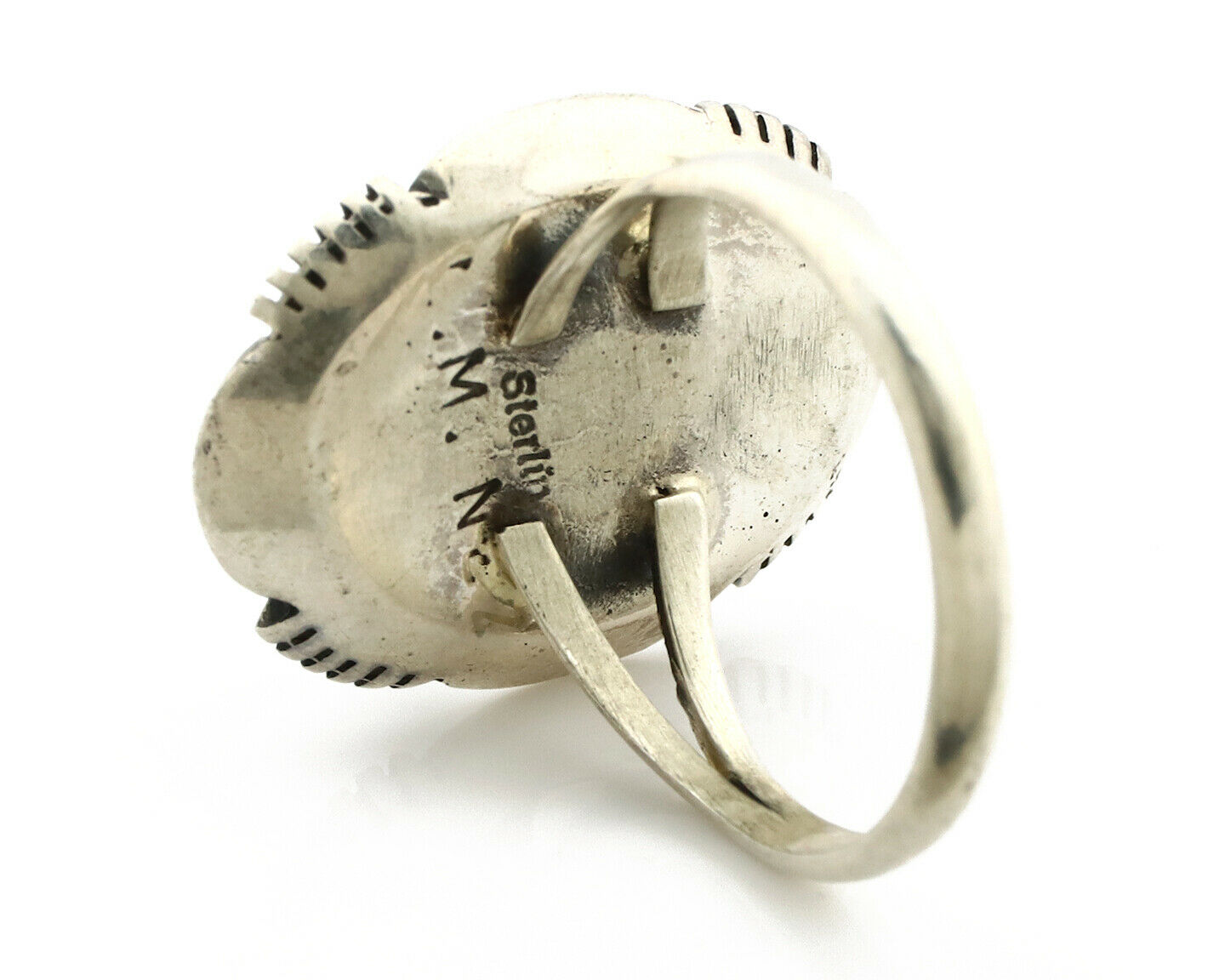 Navajo Ring .925 Silver Spiderweb Turquoise Artist Signed L. M. Nez C80s