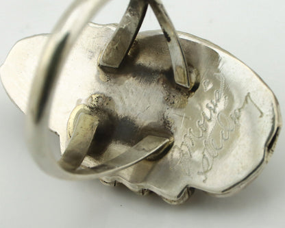 Navajo Ring 925 Silver Natural Green Malachite Signed Justin Morris C.80's