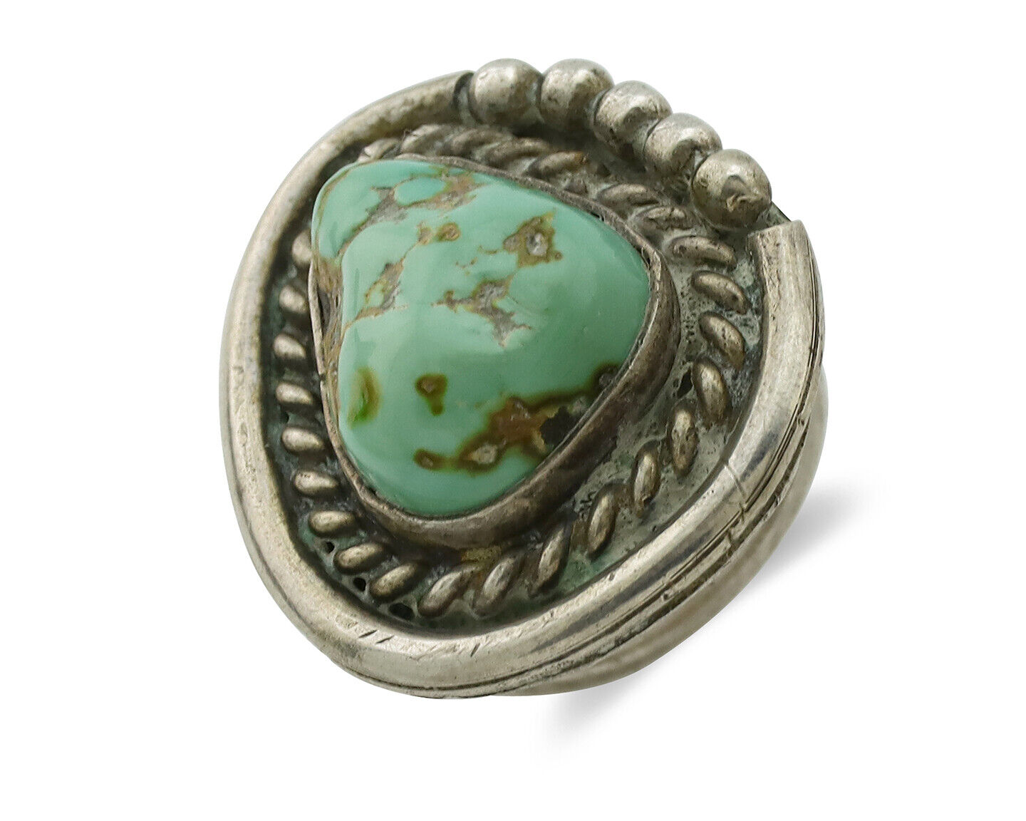 Navajo Ring 925 Silver Royston Turquoise Hand Stamped Native American Artist C80
