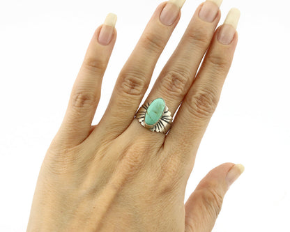 Navajo Ring .925 Silver Kingman Turquoise Artist Signed Apache C.80's