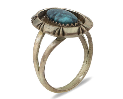 Navajo Ring 925 Silver Natural Black Spiderweb Turquoise Native Artist C.80's