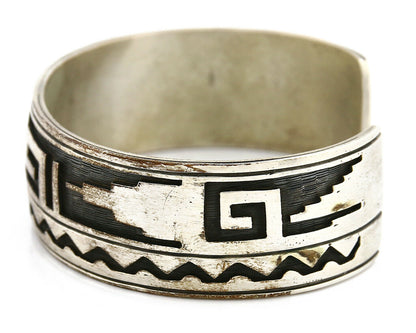 Hopi Bracelet .925 Silver Hand Stamped Overlay Signed RY C.80's