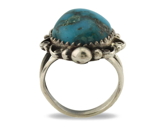 Navajo Ring .925 Silver Natural Mined Turquoise Artist Signed M Montoya C.80's